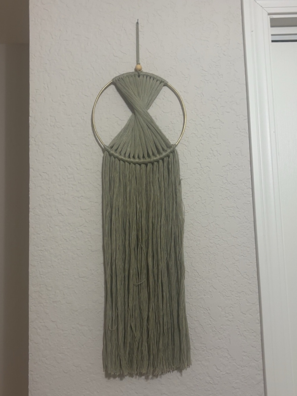 Handmade Macramé Wall Hanging in Sage Green with Brass Hoop